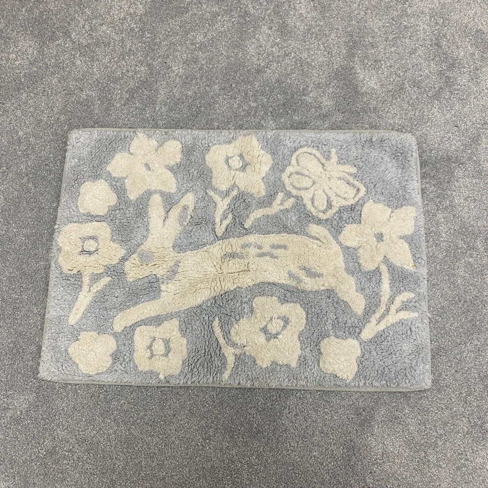Threshold Gray and Cream Bunny Floral Door Mat